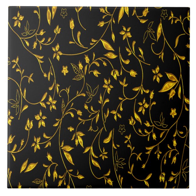 Carreau Feuilles d'or avec fond noir (Devant)