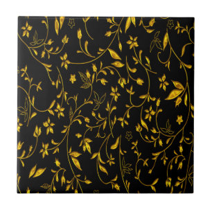 Carreau Feuilles d'or avec fond noir