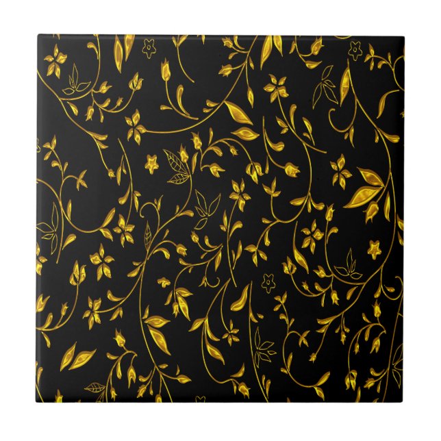 Carreau Feuilles d'or avec fond noir (Devant)
