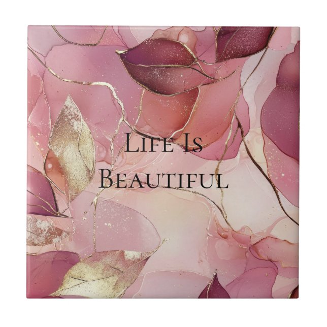 Carreau Feuilles dorées Bourgogne Blush Rose 