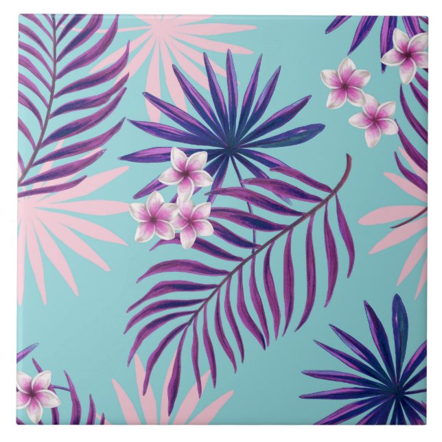 Carreau Feuilles tropicaux et fleurs 2 (Devant)