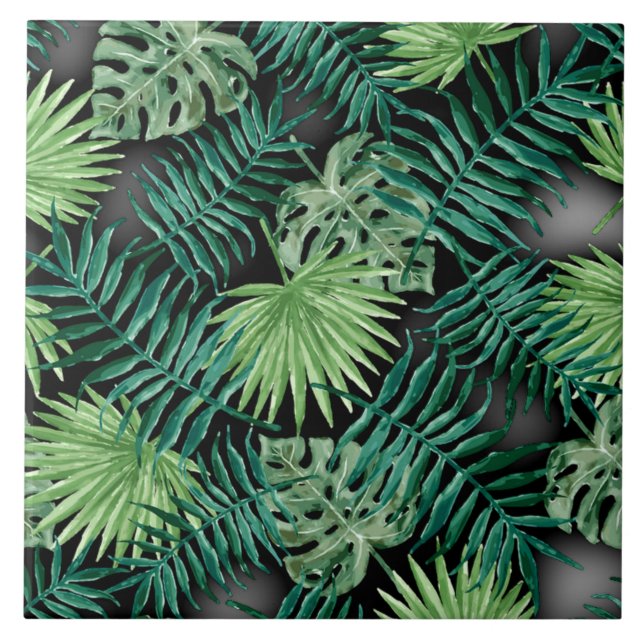 Carreau Feuilles tropicaux luxuriants, vert de forêt,  (Devant)