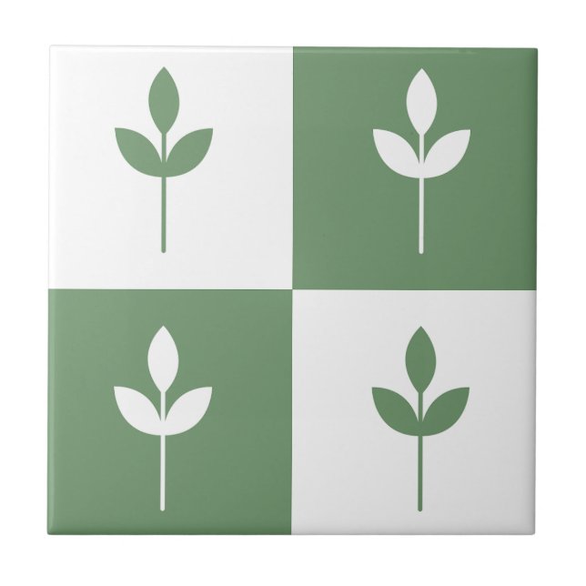 Carreau Feuilles vert sauge tendance et blanc simple moder (Devant)