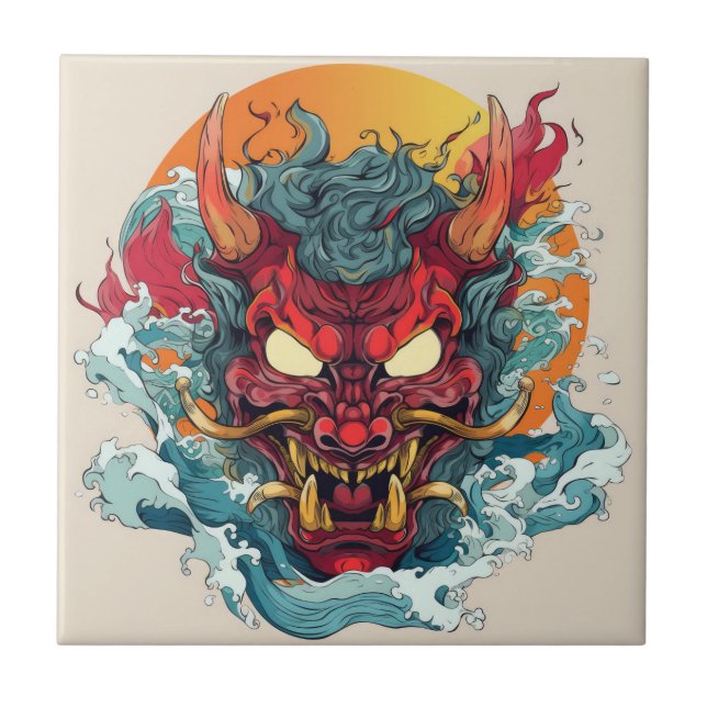 Carreau Fiery Hannya Masque japonais (Devant)