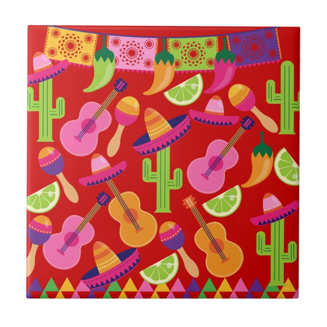 Carreau Fiesta Party Sombrero Limes Guitare Maraca Saguaro (Devant)