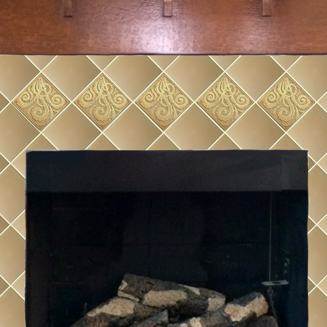 Carreau Fièvre fougère Tan Carrelage en céramique (Gold Fiddlehead firn shown on a fireplace)