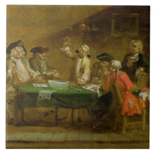Carreau Figures dans une taverne ou un café, 1720s (huile
