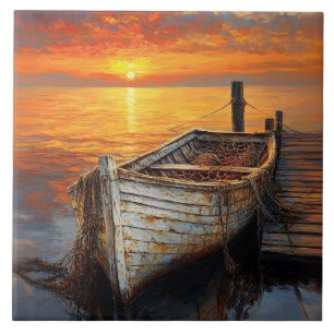 Carreau Filets de pêche de bateau anciens au quai