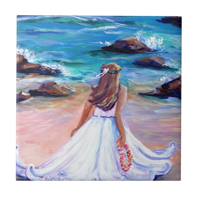 Carreau Fille à la plage Hawaii Carrelage en céramique (Devant)