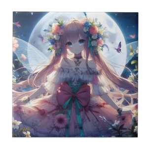 Carreau Fille Anime Fleur Lune Fée