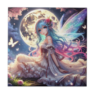 Carreau Fille Anime Princesse Fée de la Lune dans un Jardi