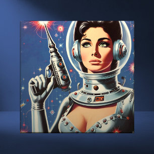 Carreau Fille astronaute de la science-fiction vintage