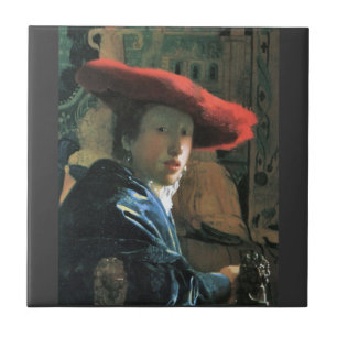 Carreau Fille avec le casquette rouge par Johannes Vermeer
