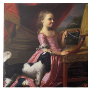 Carreau Fille avec un oiseau et un chien (John Singleton C