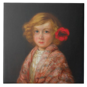 Carreau Fille avec une fleur rouge dans ses cheveux