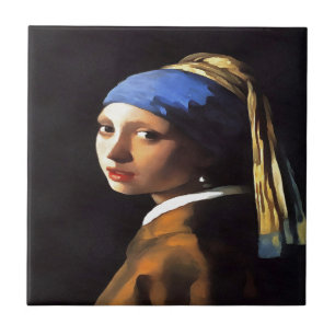 Carreau Fille avec une perle qui écoute après Johannes Ver