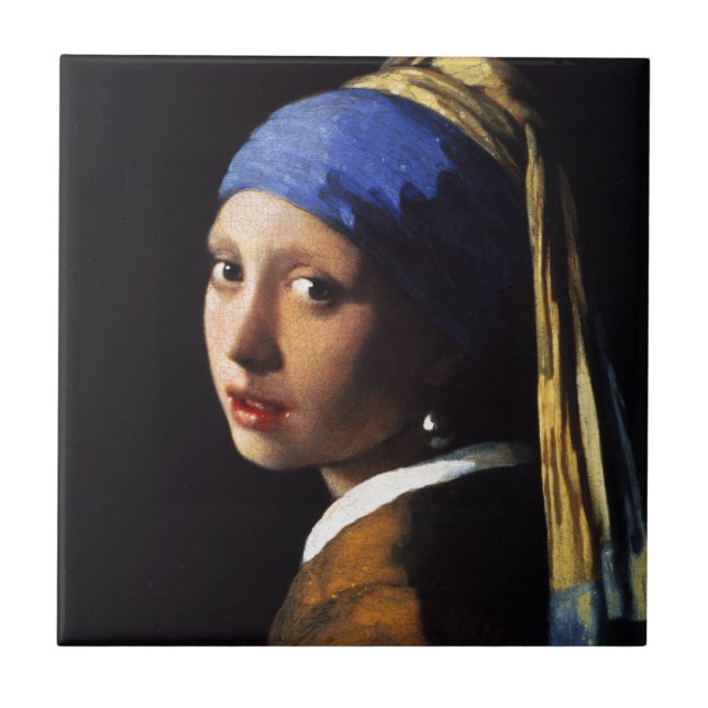 Carreau Fille avec une tuile de boucle d'oreille de perle (Devant)