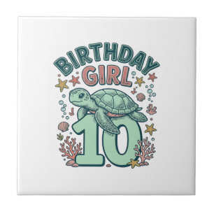 Carreau Fille d'anniversaire 10 Tortue de mer Gravure vint