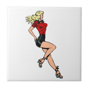 Carreau Fille de charme vintage de la porte à côté, blonde