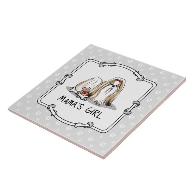 Carreau Fille de maman Chih Tzu (blanc tan) Chien Maman mi (Côté)