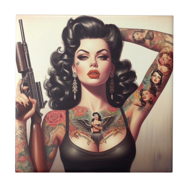 Carreau Fille de tatouage de la vieille école (Devant)