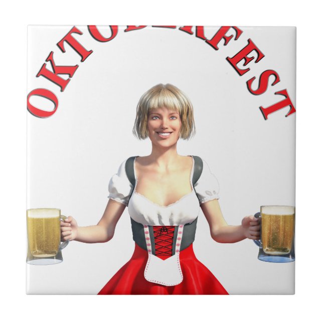 Carreau Fille d'Oktoberfest avec des steins et le titre de (Devant)