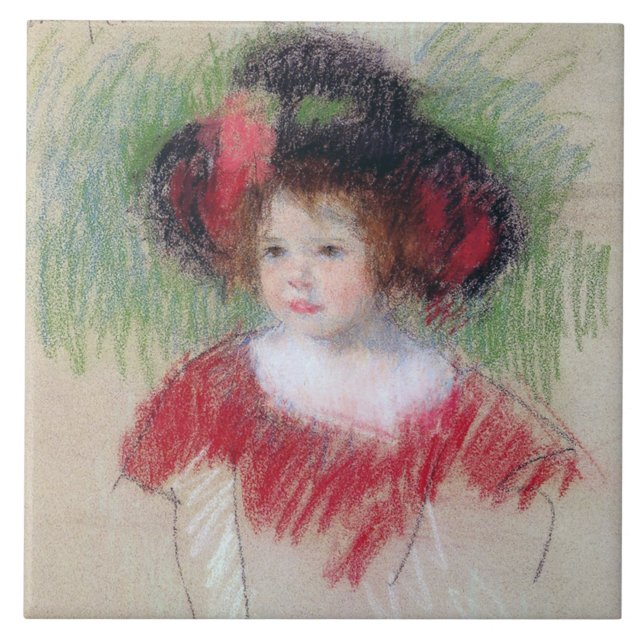 Carreau Fille en Big Bonnett et robe rouge, Mary Cassatt (Devant)