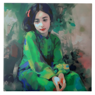 Carreau Fille en robe verte