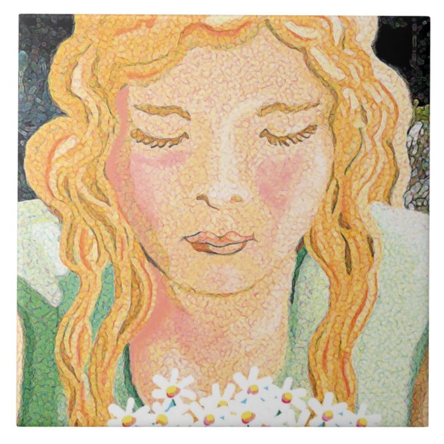 Carreau fille et marguerites (Devant)