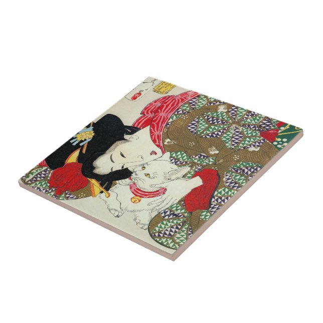 Carreau Fille japonaise avec le chat, Tsukioka Yoshitoshi (Côté)