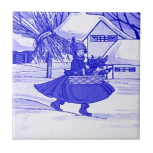 Carreau Fille néerlandaise, bleu de Delft