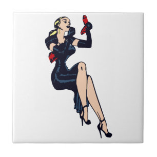 Carreau Fille pin-up de charme rétro blonde jolie vintage