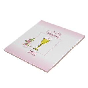 Carreau Fille Rose Première Communion, Calice, Hostie, Ros