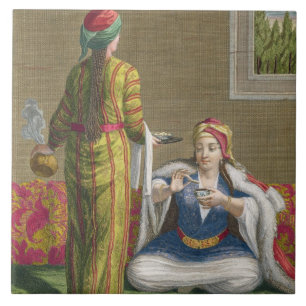 Carreau Fille turque, ayant le café sur le sofa, 18ème