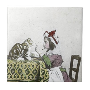 Carreau Fille vintage de mauvais thé victorien de Kitty