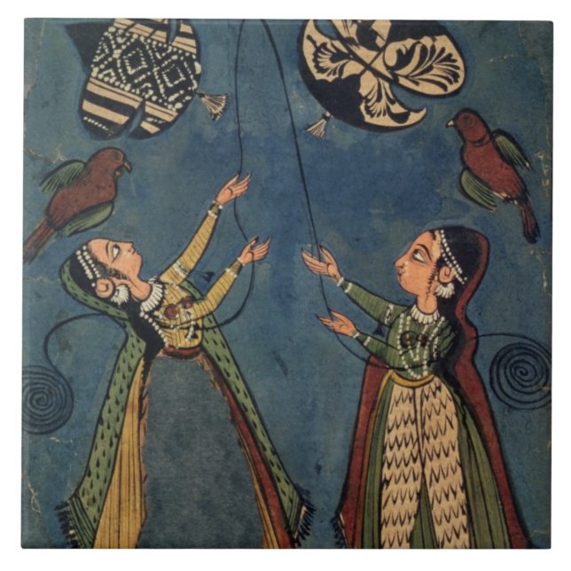 Carreau Filles pilotant des cerfs-volants, peinture (Devant)