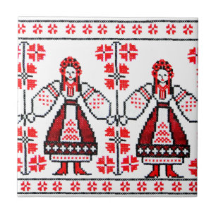 Carreau Filles ukrainiennes traditionnelles de l'Ukraine