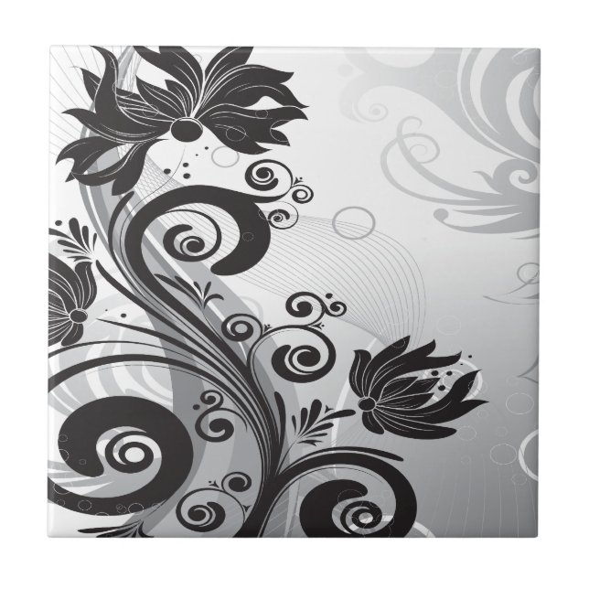 Carreau Finesse florale noire et blanche (Devant)