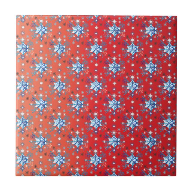 Carreau Flacon de Noël rouge et bleu Abstrait (Devant)
