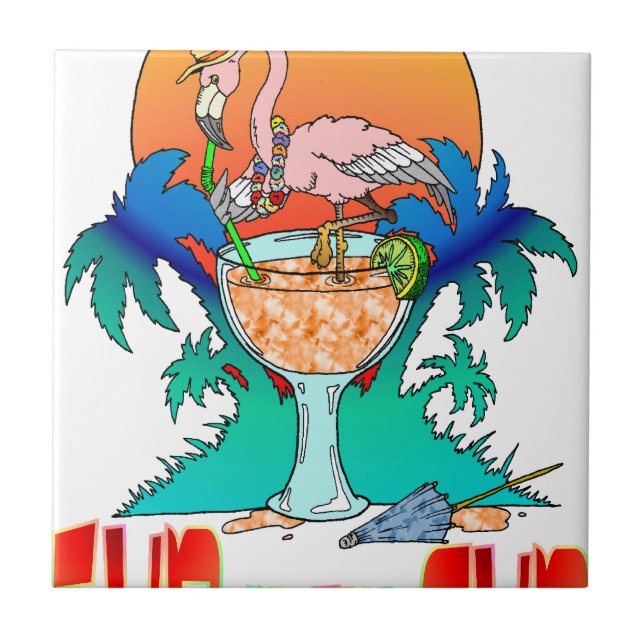 Carreau Flamant rose dans le soleil (Devant)