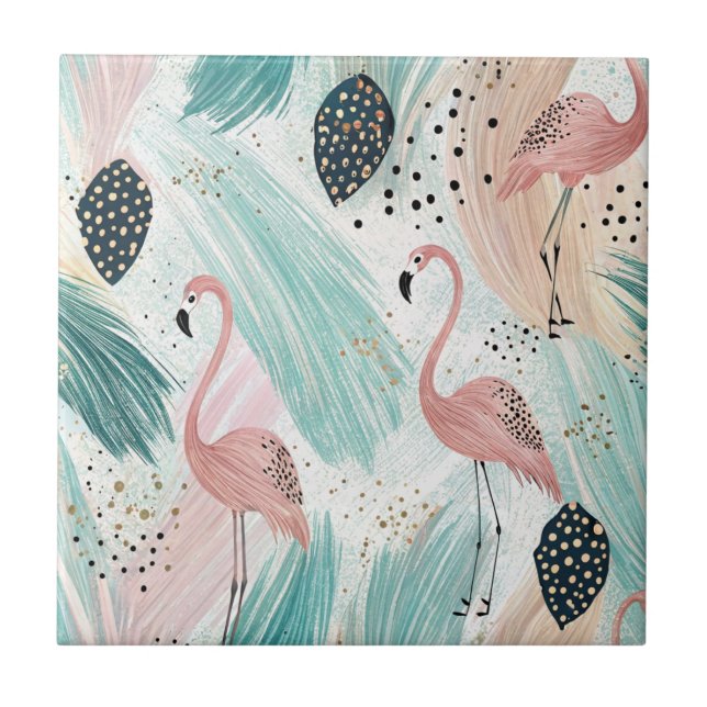 Carreau Flamant rose d'aquarelle Motif tropical (Devant)