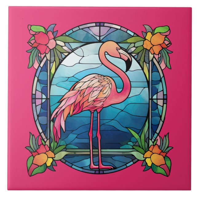 Carreau flamant rose en faux verre (Devant)