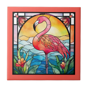 Carreau flamant rose en faux verre