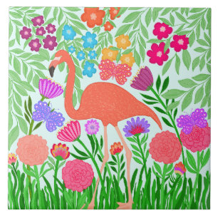 Carreau Flamant rose enchanteur papillon et conception de 