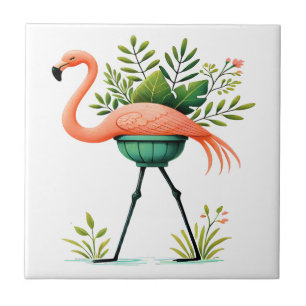 Carreau Flamant rose lunatique et Plantes