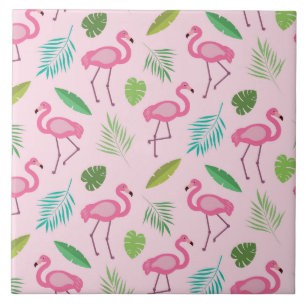 Carreau Flamant rose rose avec Motif Feuille tropical