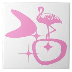 Carreau Flamant rose rose de forme rétro atomique moderne 