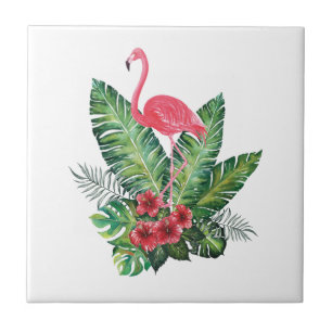 Carreau Flamant rose tropical feuille