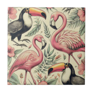 Carreau Flamant rose vintage et Toucan sans couture