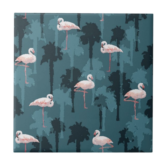 Carreau Flamants roses en pastel sur Teal (Devant)